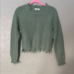 Frayed Hem Knit Sweater in Sage